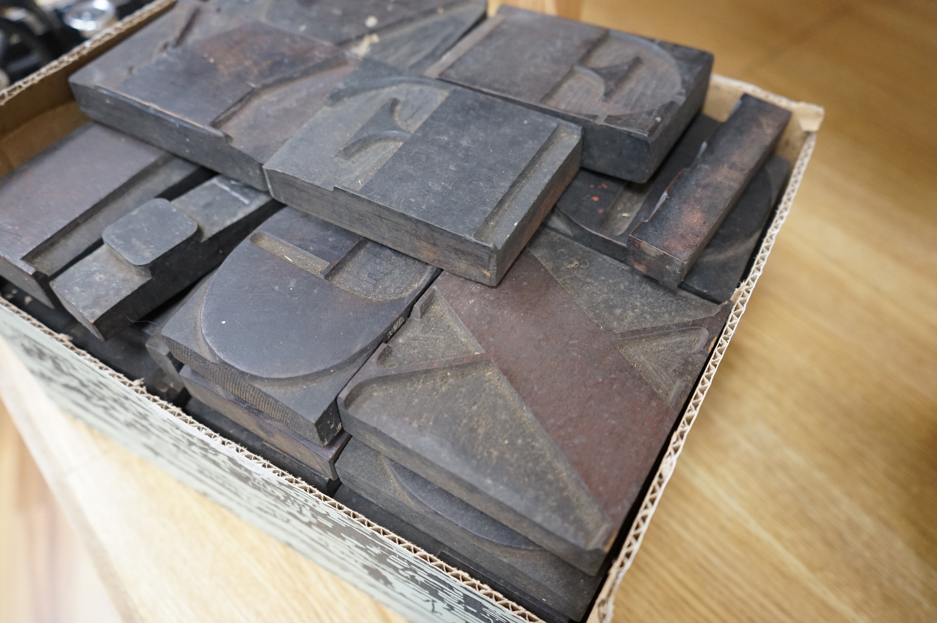 A quantity of wood printing blocks